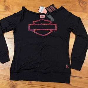Harley-Davidson® Women's Pink Label Bar & Shield Black Pullover, 99112-15VW